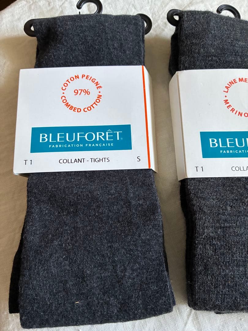 新品未使用 BLEU FORET コットン・ウールタイツ チャコールグレー2足