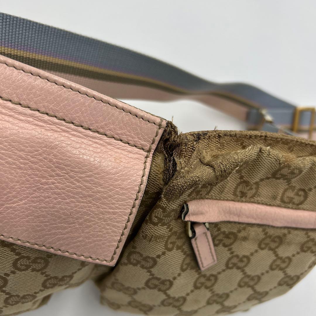 GUCCI GGキャンバス シェリーライン ウエストバッグ レザー　ピンク