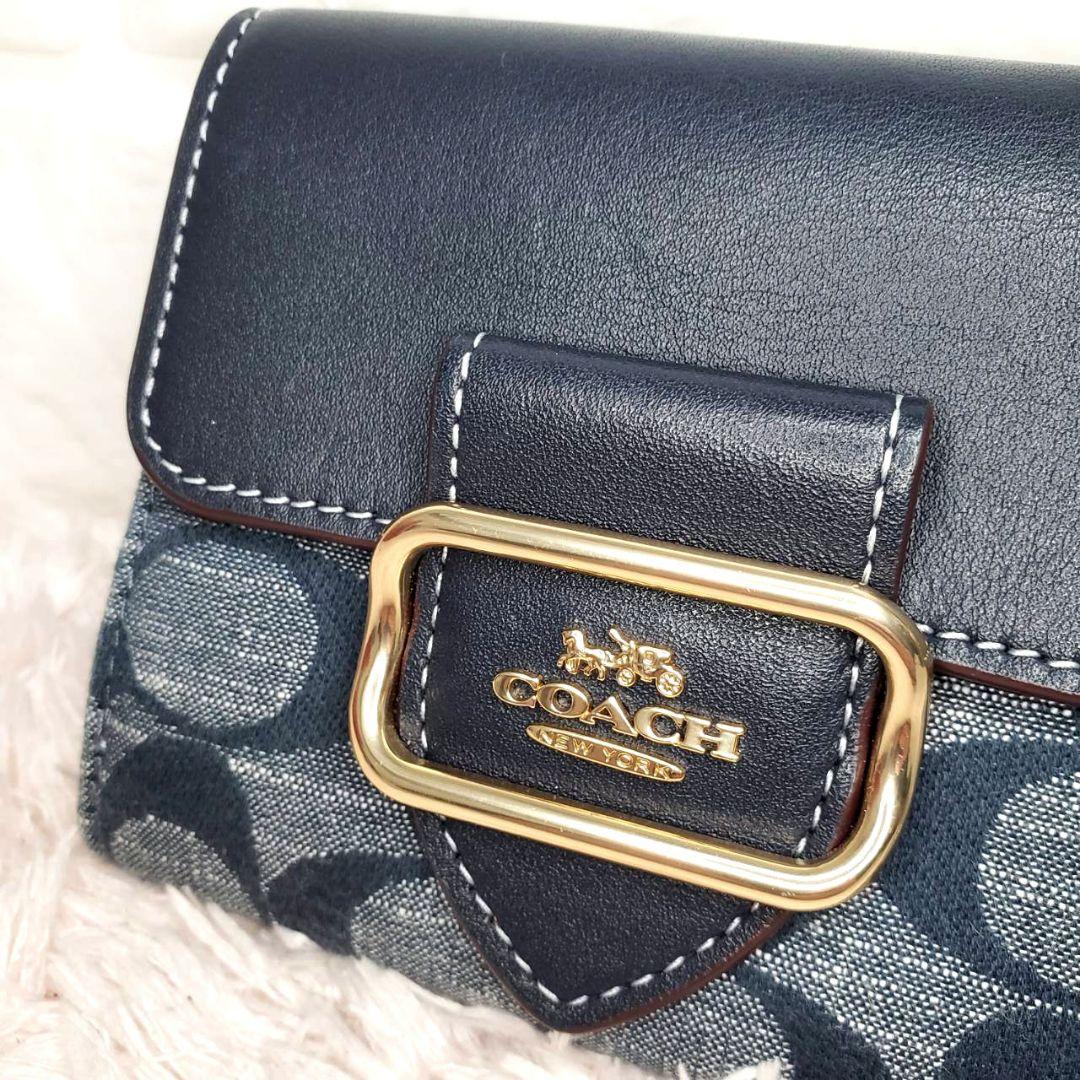 極美品 COACH コーチ シグネチャーデニムベルトデザイン折り財布