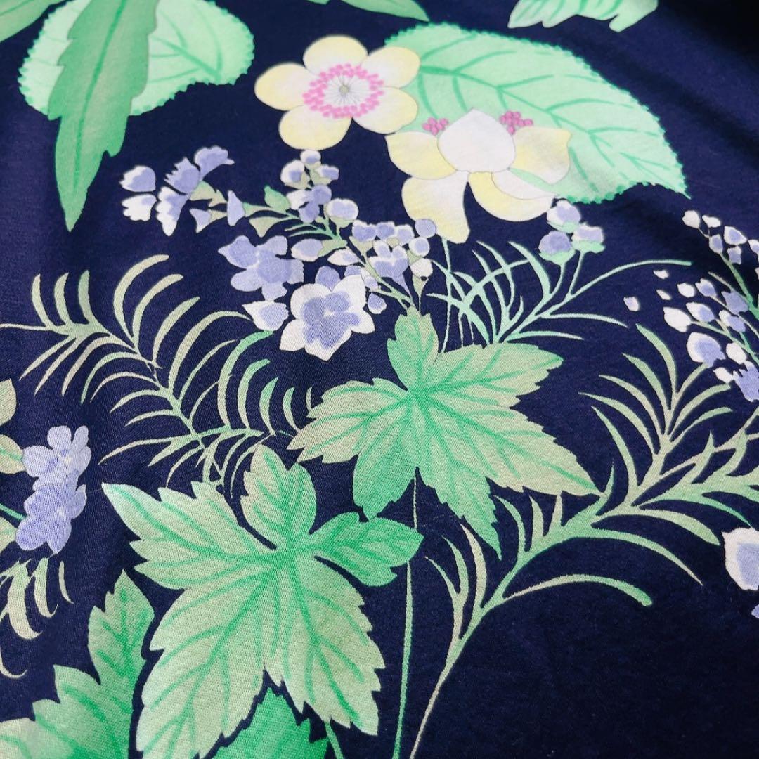 レオナール LEONARD 花柄 Tシャツ 総柄 紺　ネイビー×マルチ M