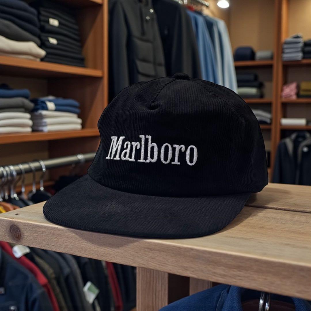 マルボロ コーデュロイキャップ Marlboro CAP ブラック 黒 白刺繍