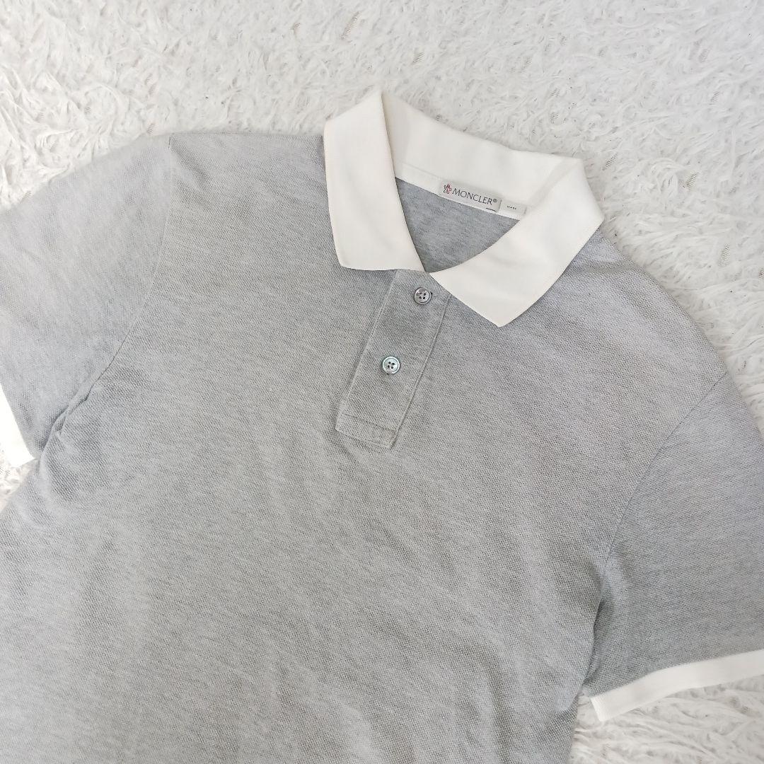 ✨美品✨モンクレール　ポロシャツ　ビッグロゴ グレー　ライン　XS