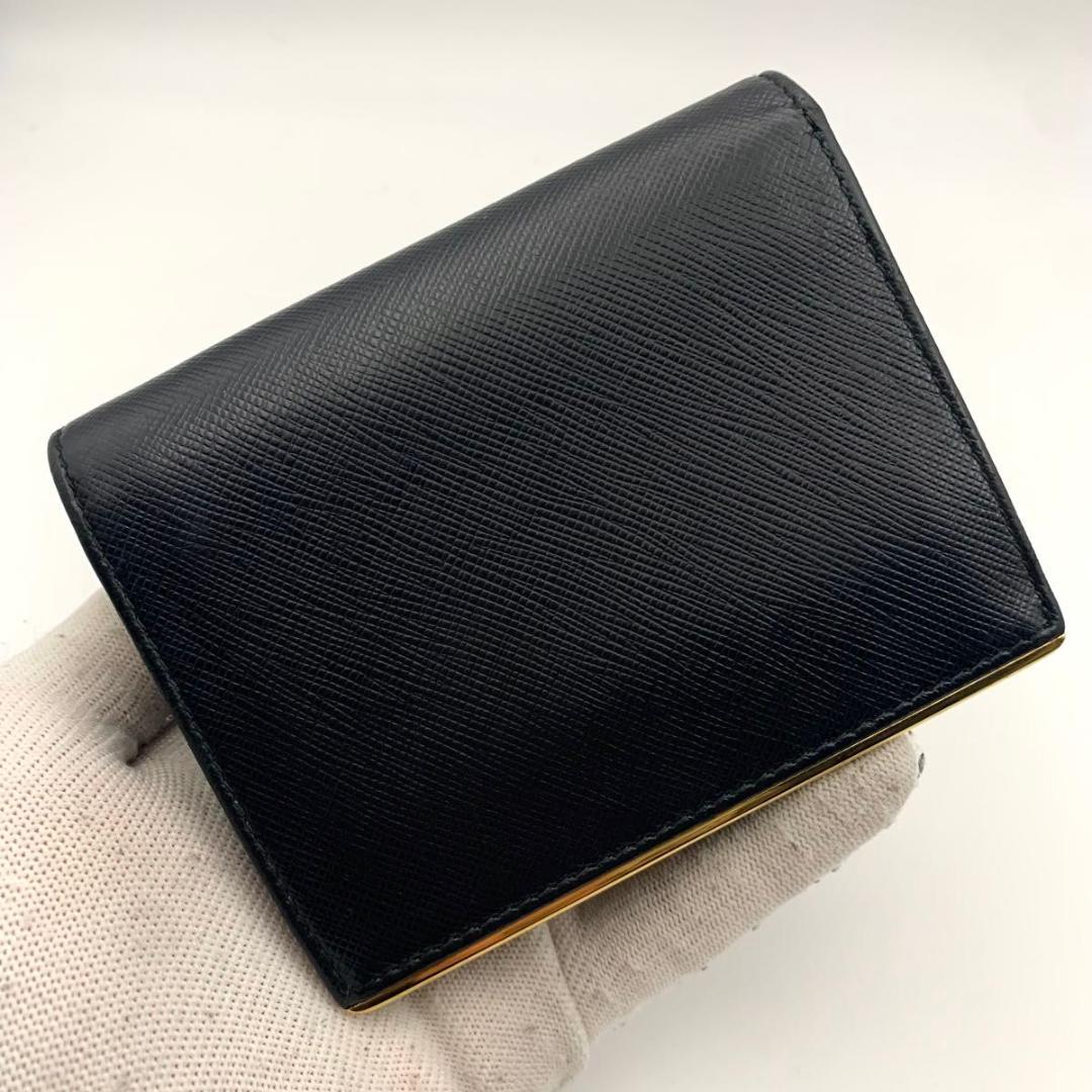 鑑定済み 箱付き プラダ 財布 サフィアーノ 二つ折り コンパクト 金具 黒