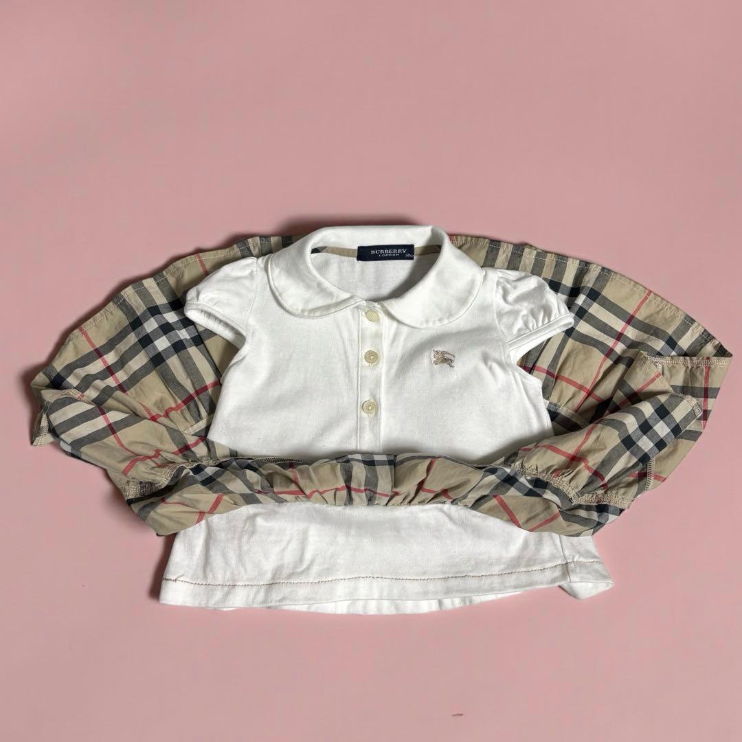 美品BURBERRY半袖ワンピース80女の子キッズ正規品子供服バーバリー