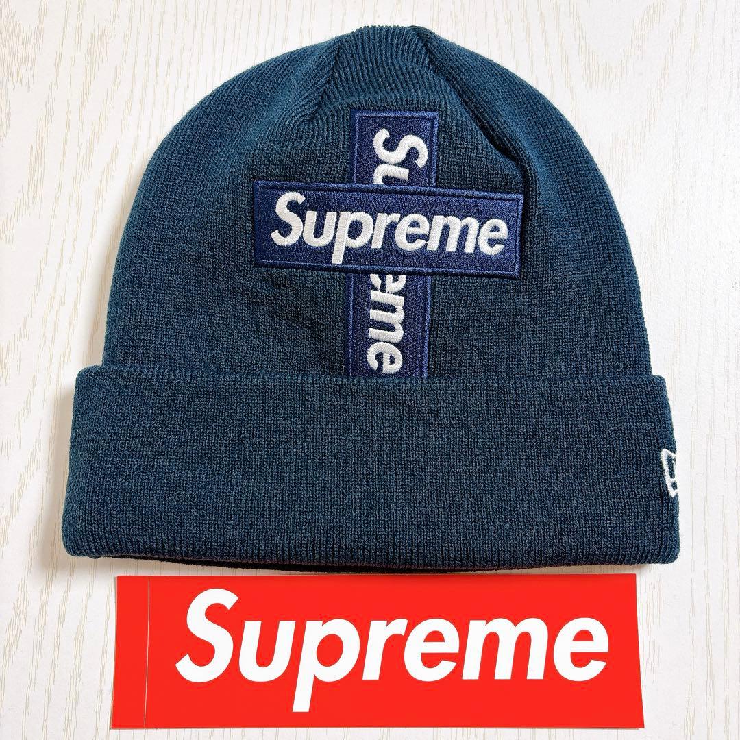 Supreme NEW ERA ニット帽　ビーニー　クロスBOXロゴ　ネイビー