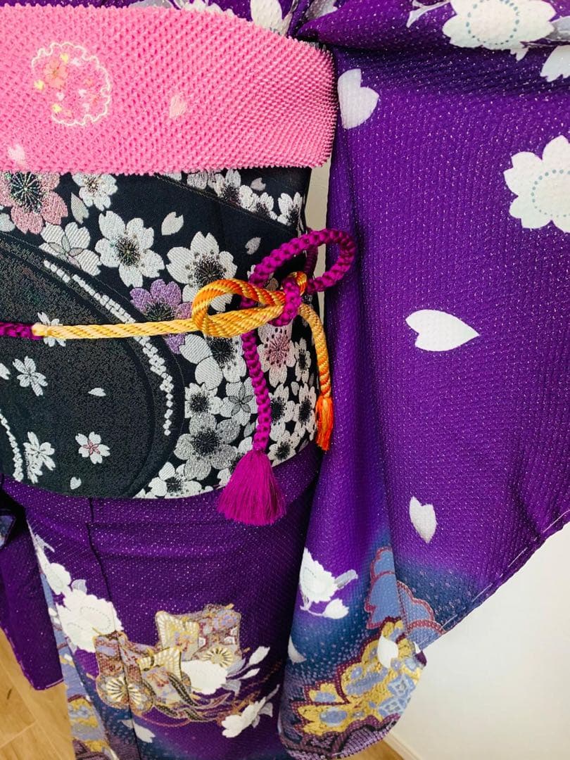 紫色 桜模様 振袖 着物　フルセット
