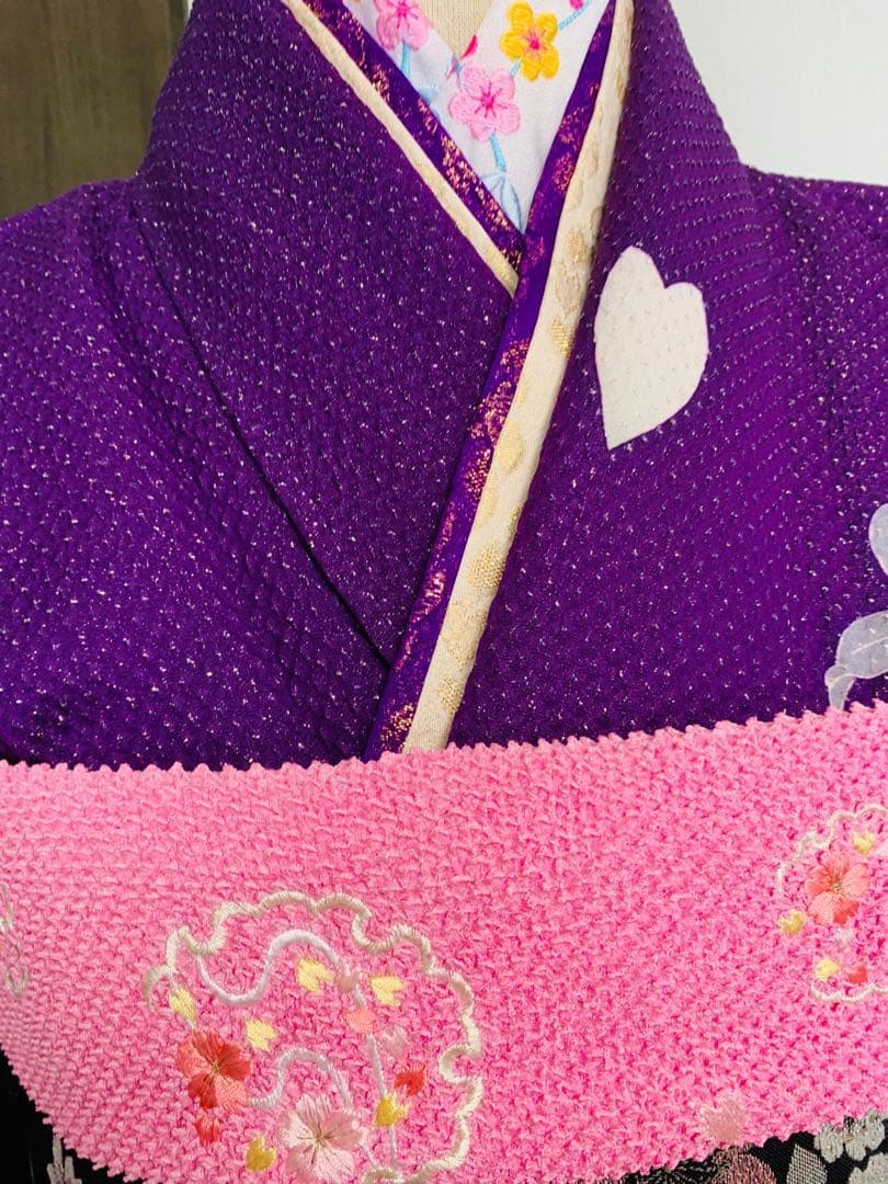 紫色 桜模様 振袖 着物　フルセット
