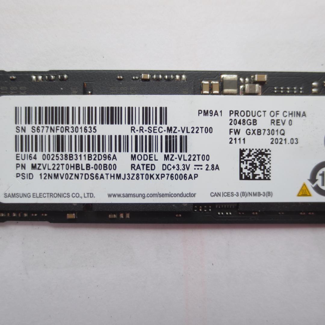 M.2 2280 NVMe SSD 2048GB 中古品