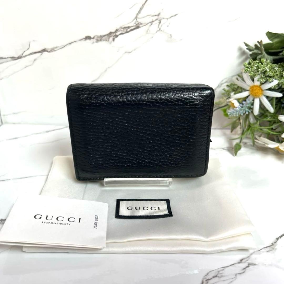 【人気】GUCCI ２つ折り財布 マーモント GG レザー ブラック
