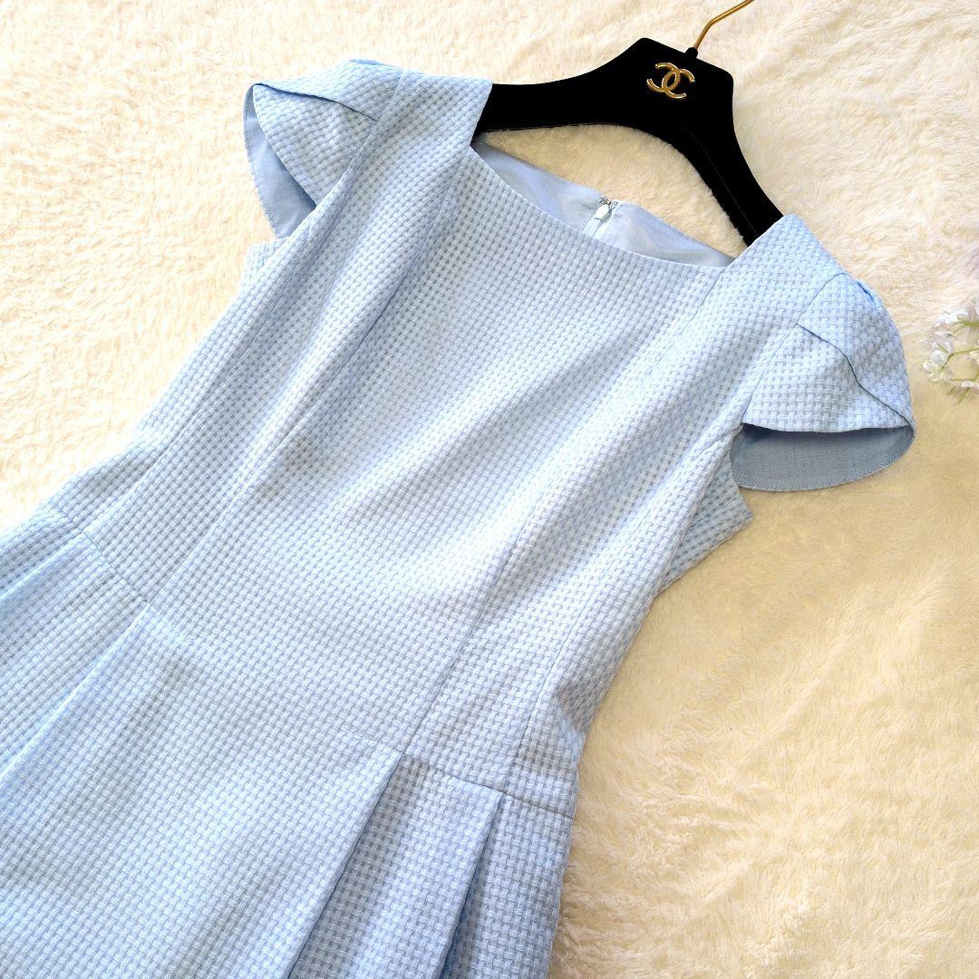 【極美品】ハロッズ　上品ワンピース　膝丈　ブルー　サイズ2