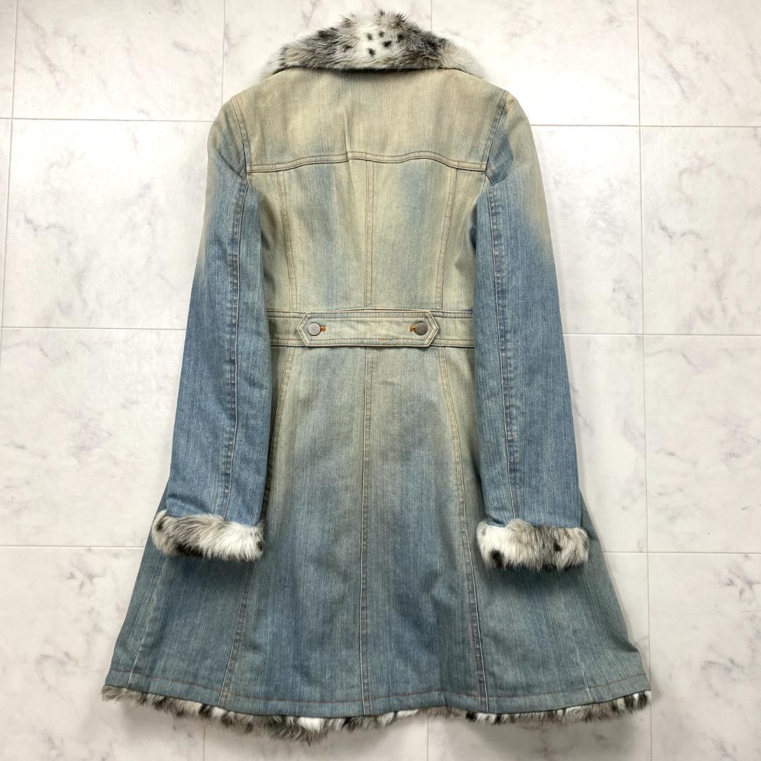 BURBERRY BLUE LABEL デニム コート ファー 豹柄 Aライン