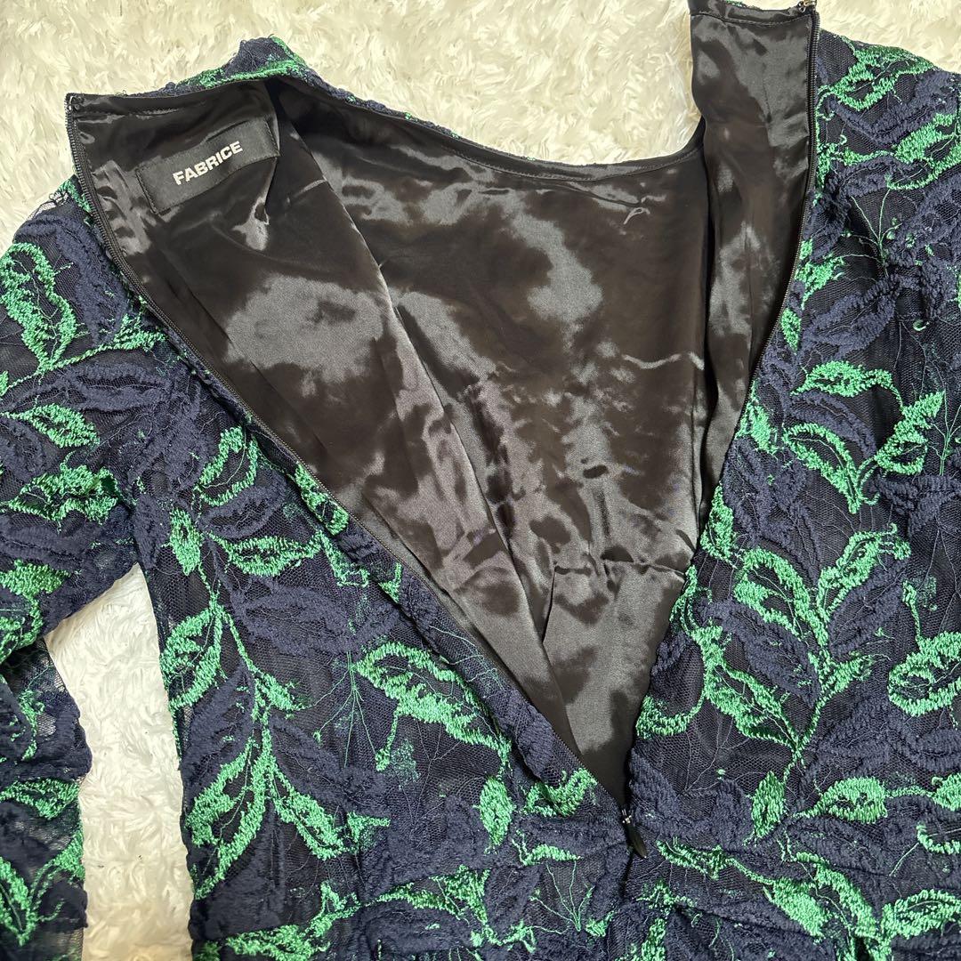 新品タグ付 ファブリス FABRICE 総レース ワンピース ネイビーグリーンL