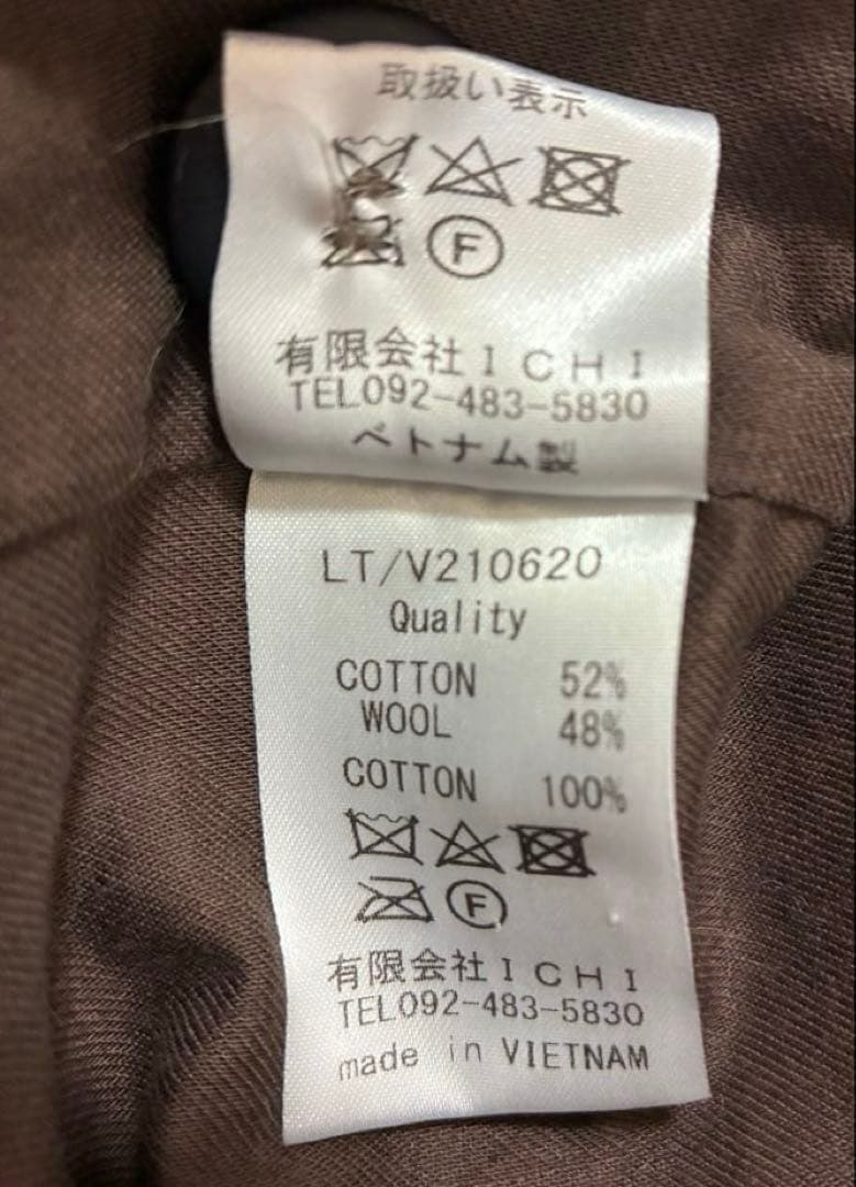 イチ　ichi コットンウール　タータンチェック柄ロングコート