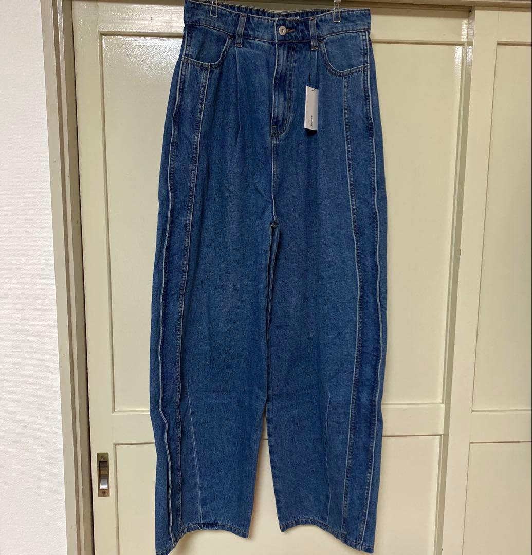 NOMINE サイドラインタックワイドハイウエストデニムパンツ