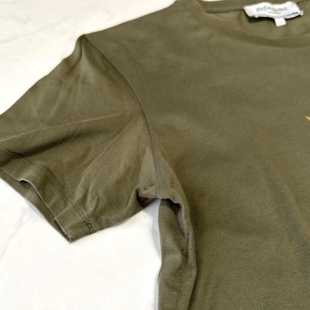 極美品 イヴサンローランTシャツ カーキ ゴールドロゴ イタリア製