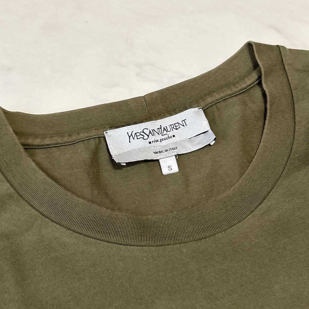 極美品 イヴサンローランTシャツ カーキ ゴールドロゴ イタリア製
