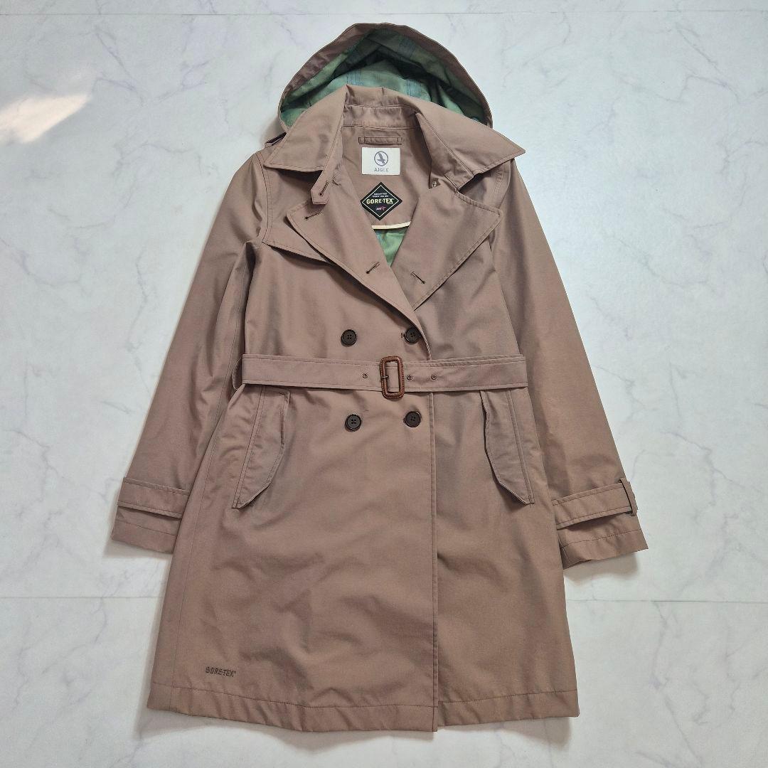 エーグル GORE-TEX トレンチコート ベルト付 ロゴ刺繍 ベージュ