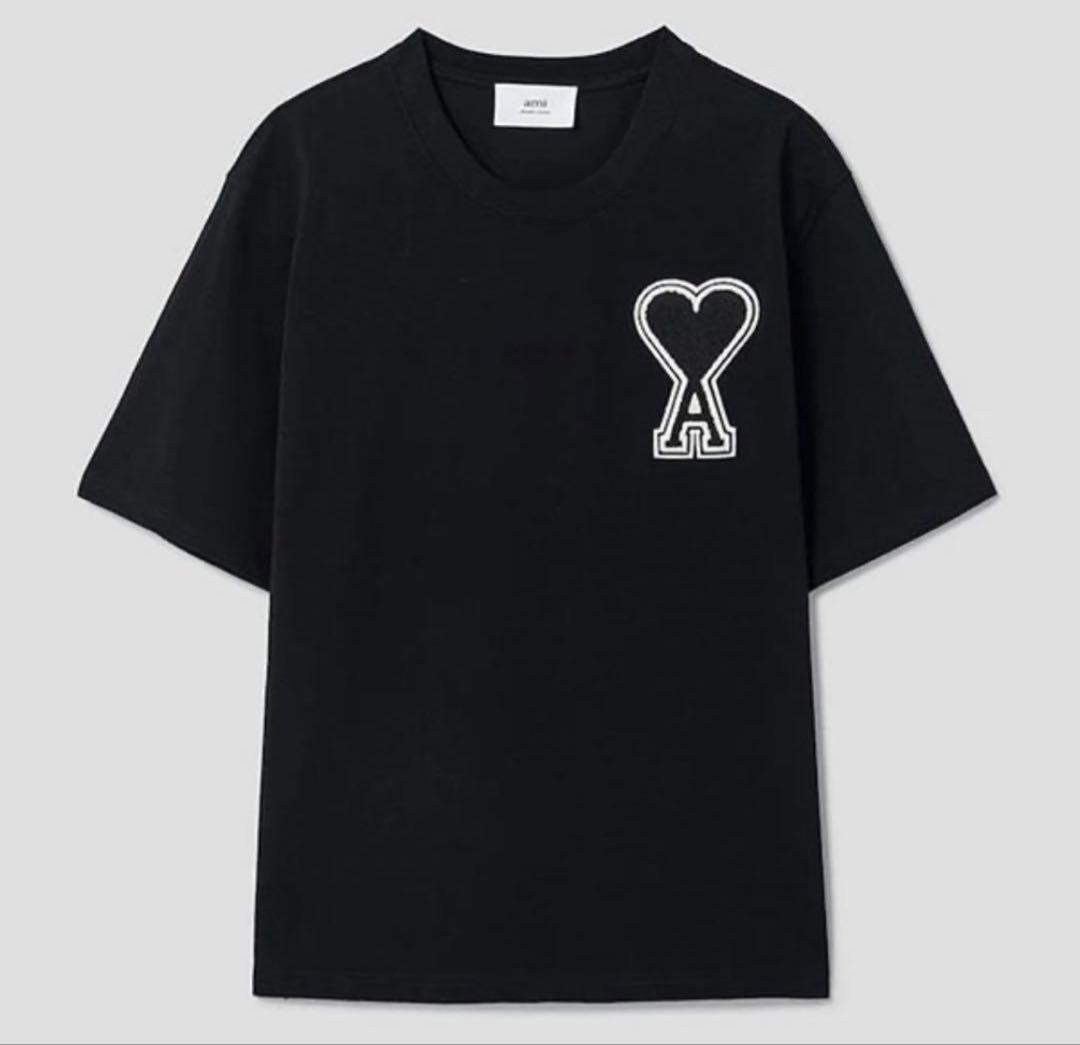 AMI PARIS アミパリス ハートロゴ コットンニット Tシャツ 半袖 L