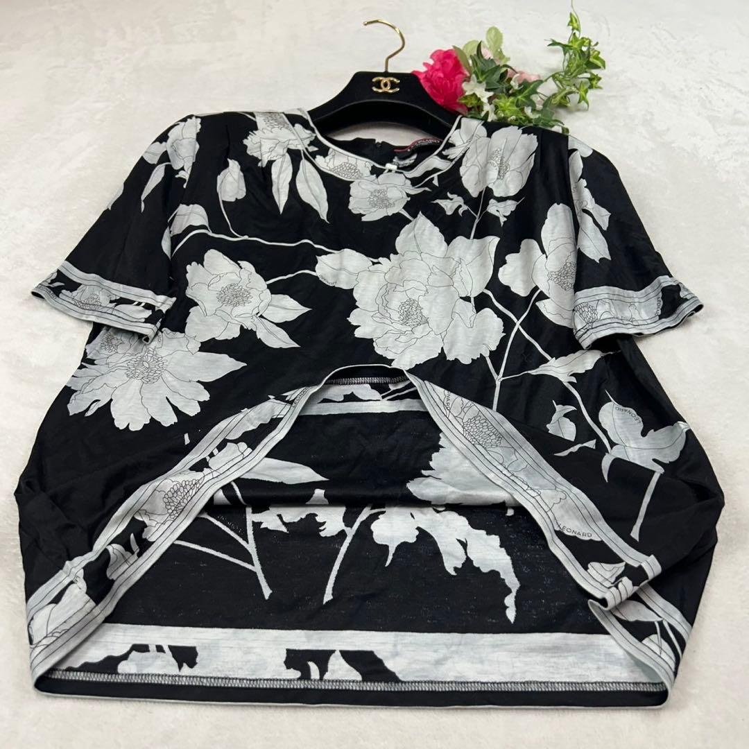 J443 美品 XL レオナール 花柄 半袖 カットソー レディース