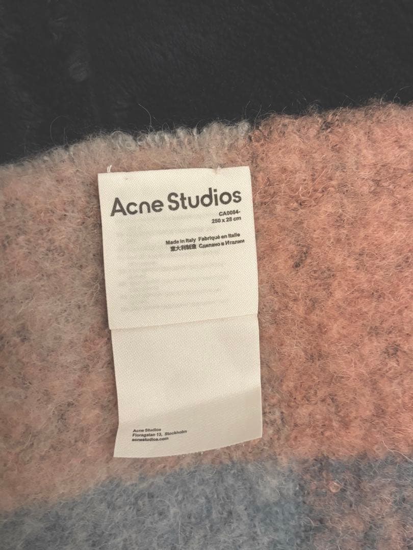 美品Acne Studiosチェックマフラーピンク×ブルー