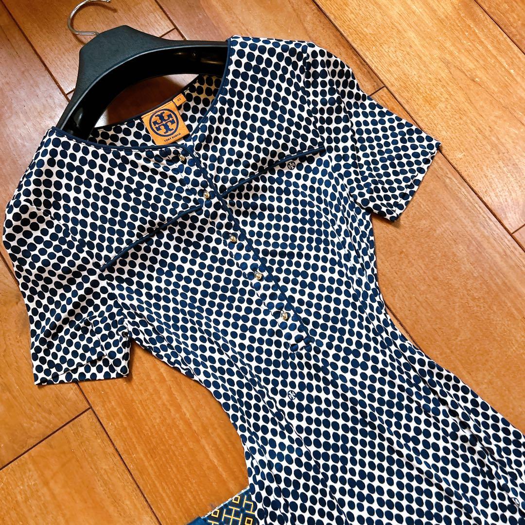 美品トリーバーチ　ワンピース　ドット柄　ネイビー　TORY BURCH 海外XS