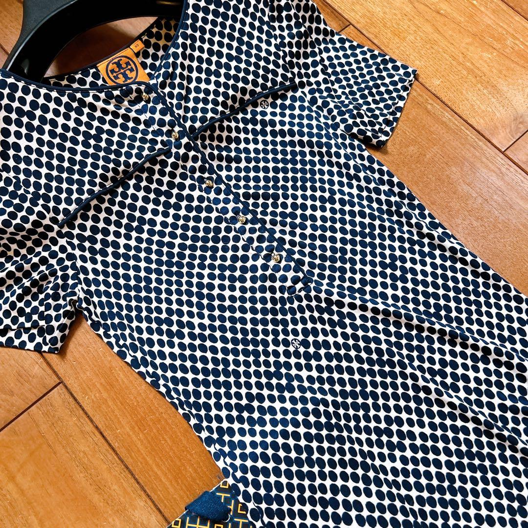 美品トリーバーチ　ワンピース　ドット柄　ネイビー　TORY BURCH 海外XS