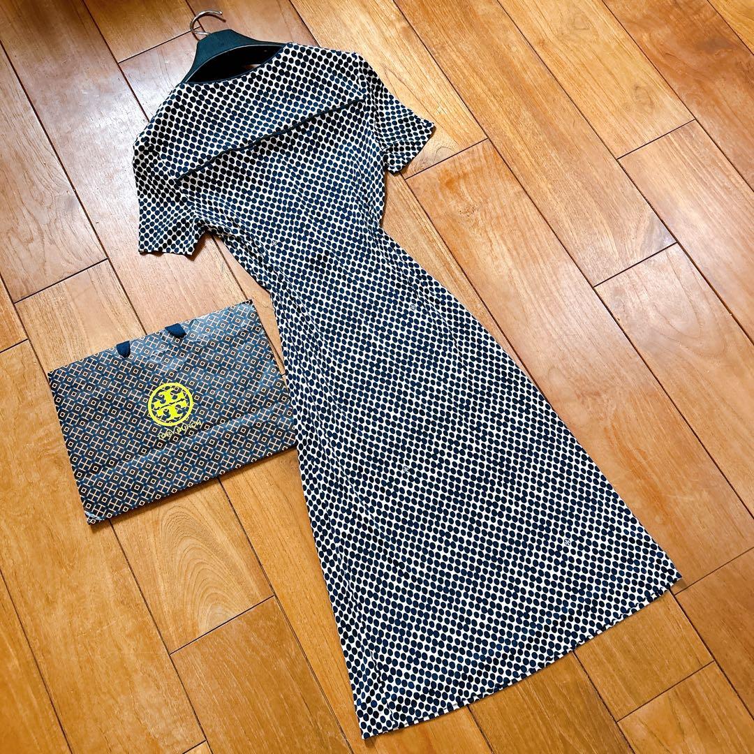 美品トリーバーチ　ワンピース　ドット柄　ネイビー　TORY BURCH 海外XS