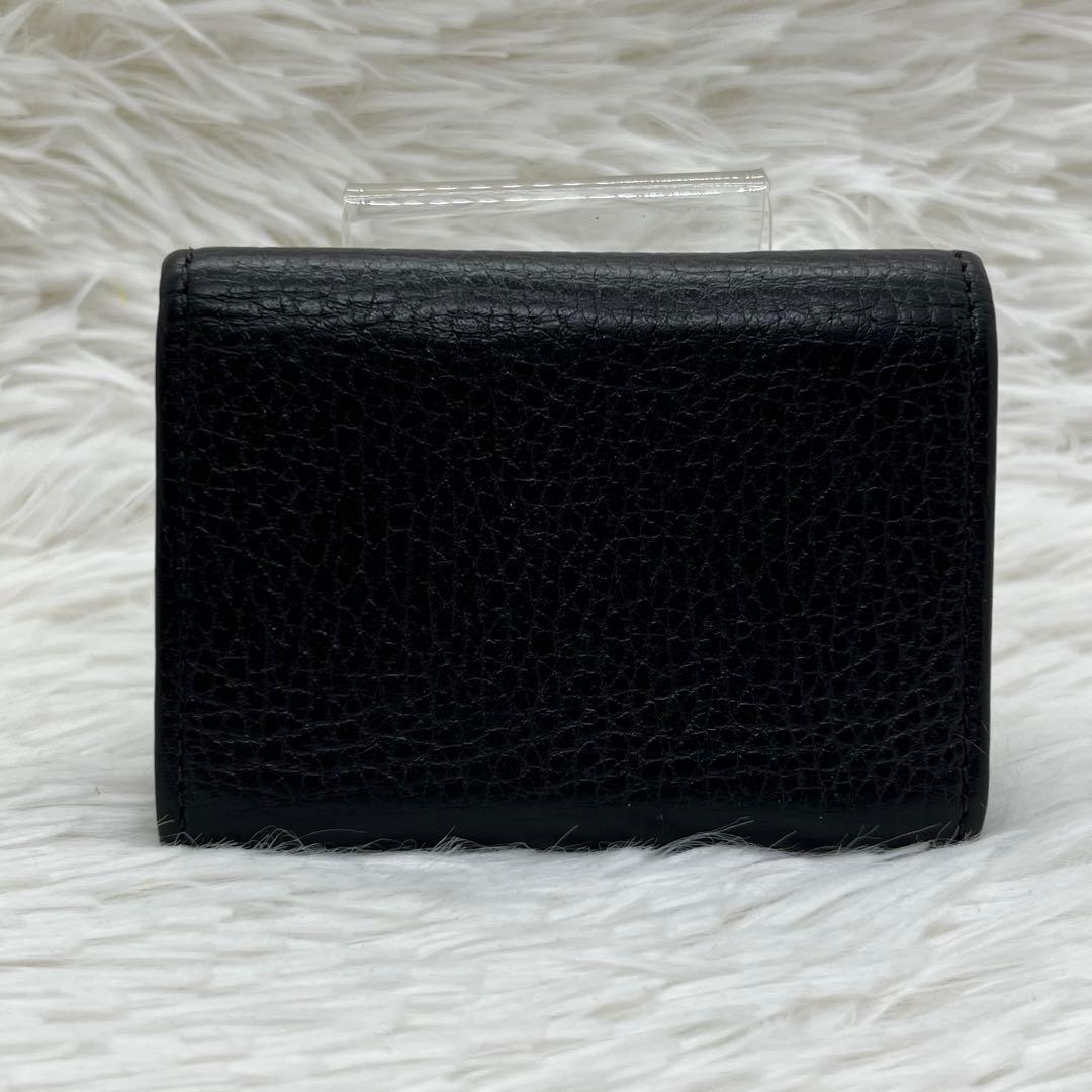 美品✨️グッチ 三つ折り財布 レザー GGマーモント ゴールド金具 ブラック