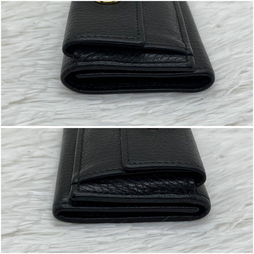 美品✨️グッチ 三つ折り財布 レザー GGマーモント ゴールド金具 ブラック