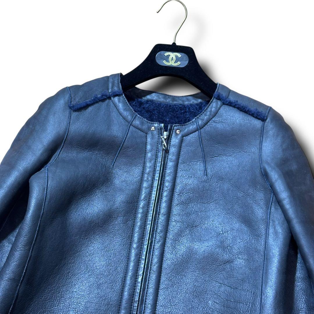 バルマン BALMAIN ダブルフェイス ノーカラー 羊革 ムートン コート M