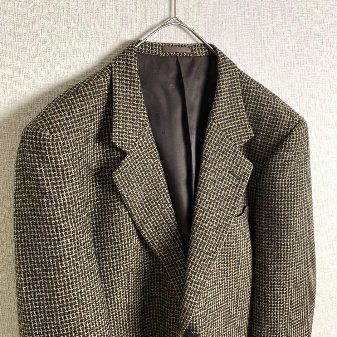 テーラードジャケット　カシミヤ混　千鳥格子柄　くすみカラー　ゼニア　メンズ　古着