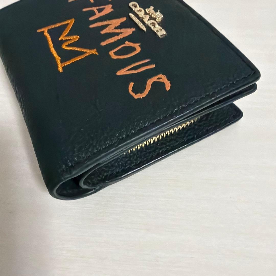coach コーチ　バスキア　二つ折り　ミニ財布　ブラック　レザー　cチャーム