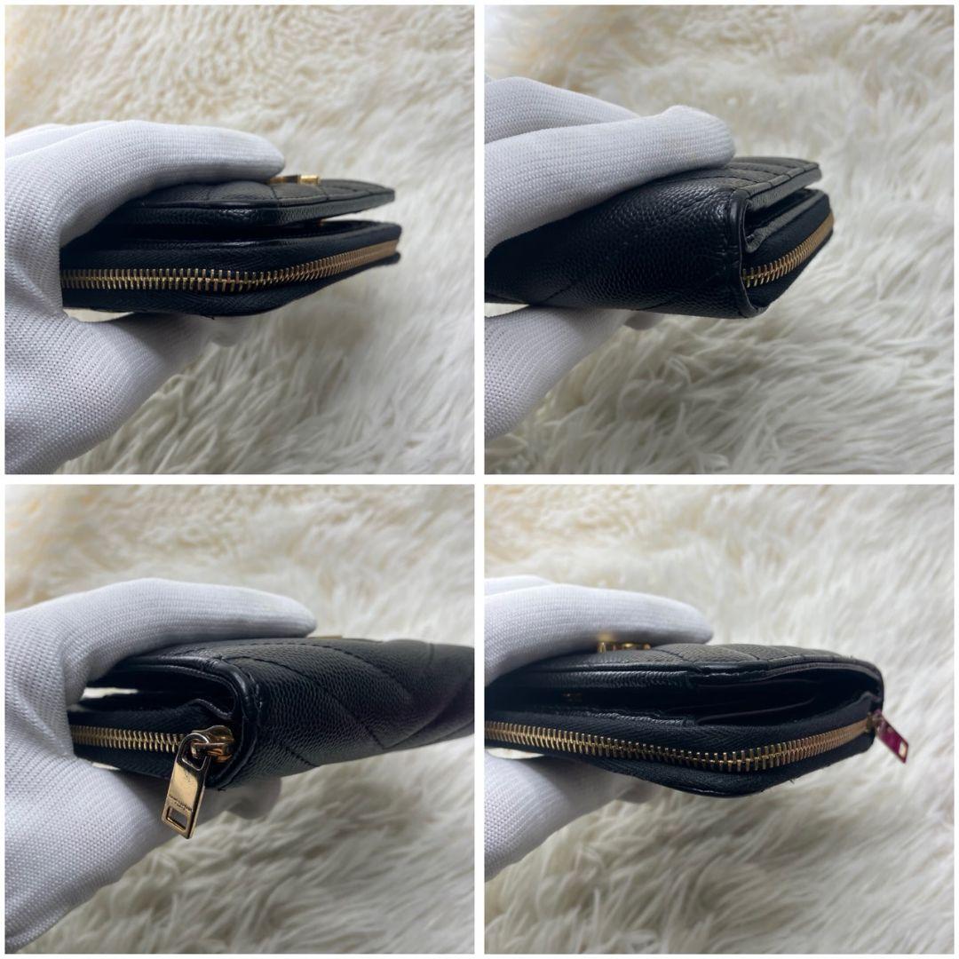 【極美品】サンローラン 財布 YSL キャビアスキン ブラック コンパクト