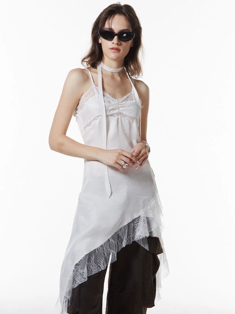 JOSE MOON/ ASYMMETRY LACE DRESS ホワイト