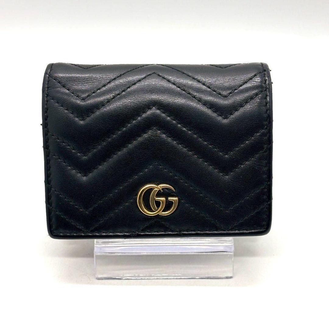 y*a様 グッチ　二つ折り財布 GGマーモント キルティング Vステッチ ブラッ