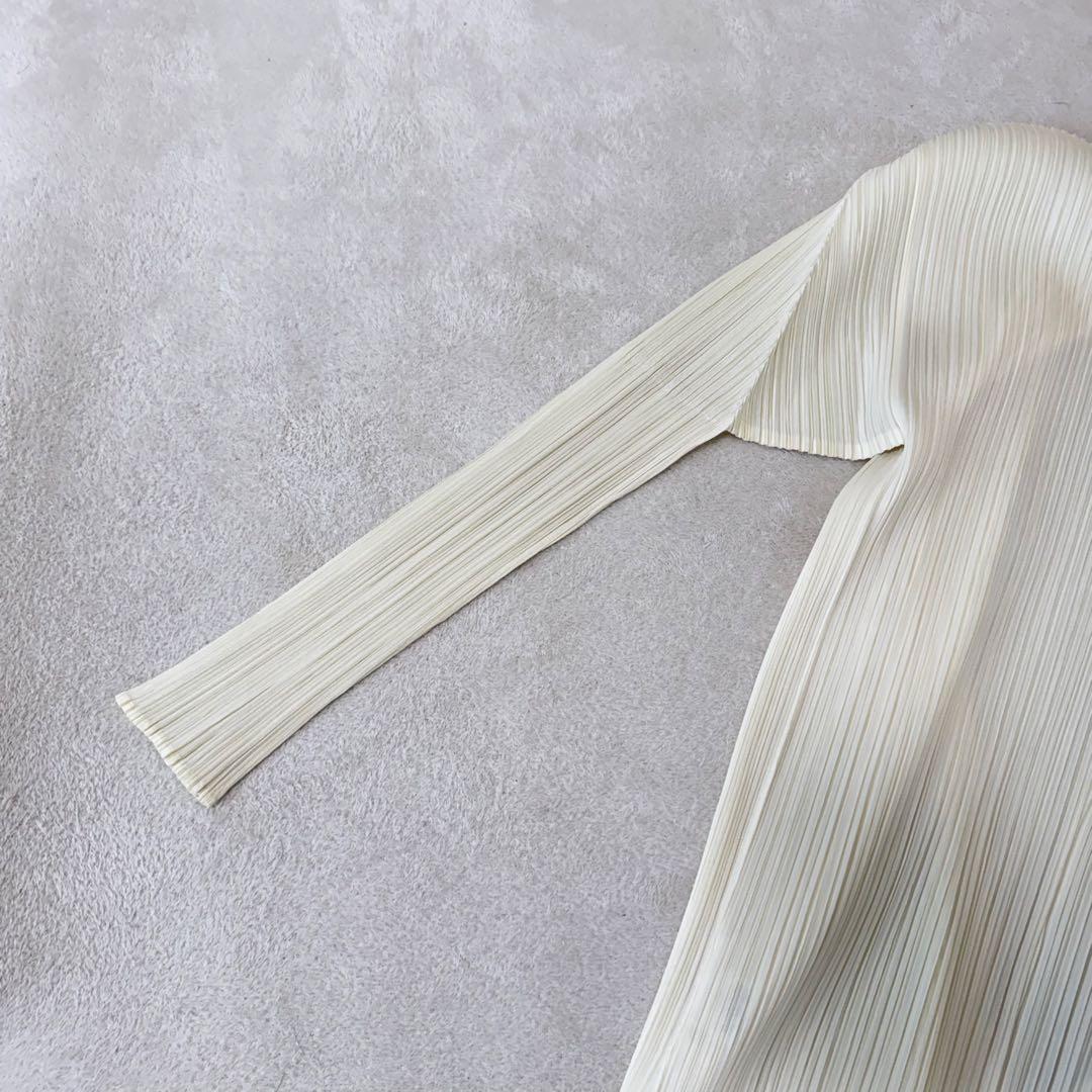 PLEATS PLEASE XLサイズ アイボリー　ノーカラー　カーディガン
