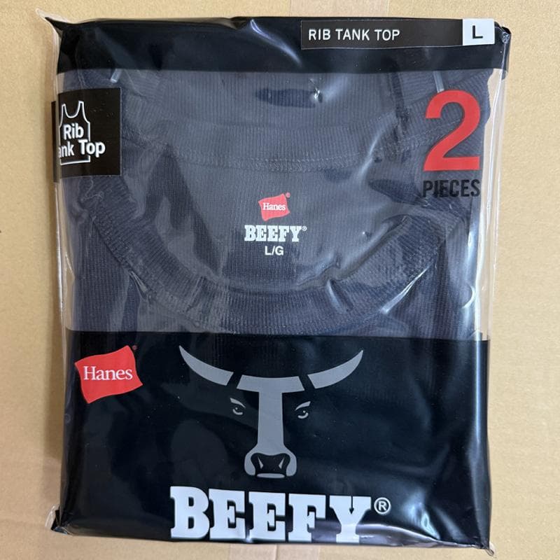 Hanes BEEFY リブタンクトップ 2枚セット Lサイズ 白・黒２セット