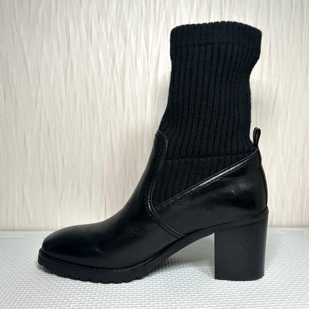 極美品⭐︎DIANA ダイアナ ソックスブーツ レザー　チャンキーヒール　23