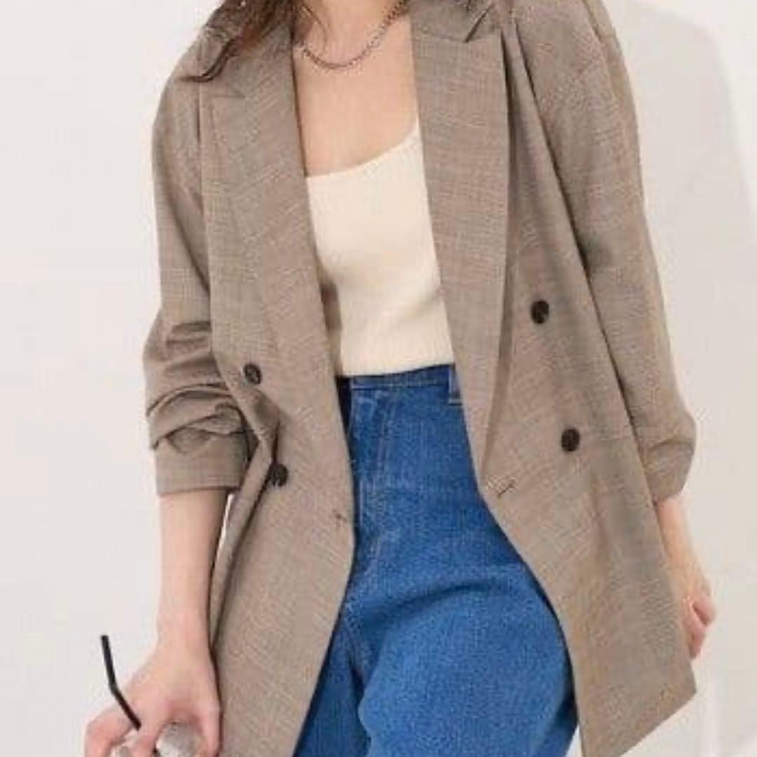 極美品 アバハウス LEE掲載メランジ調ダブルジャケット リネンライク グレー