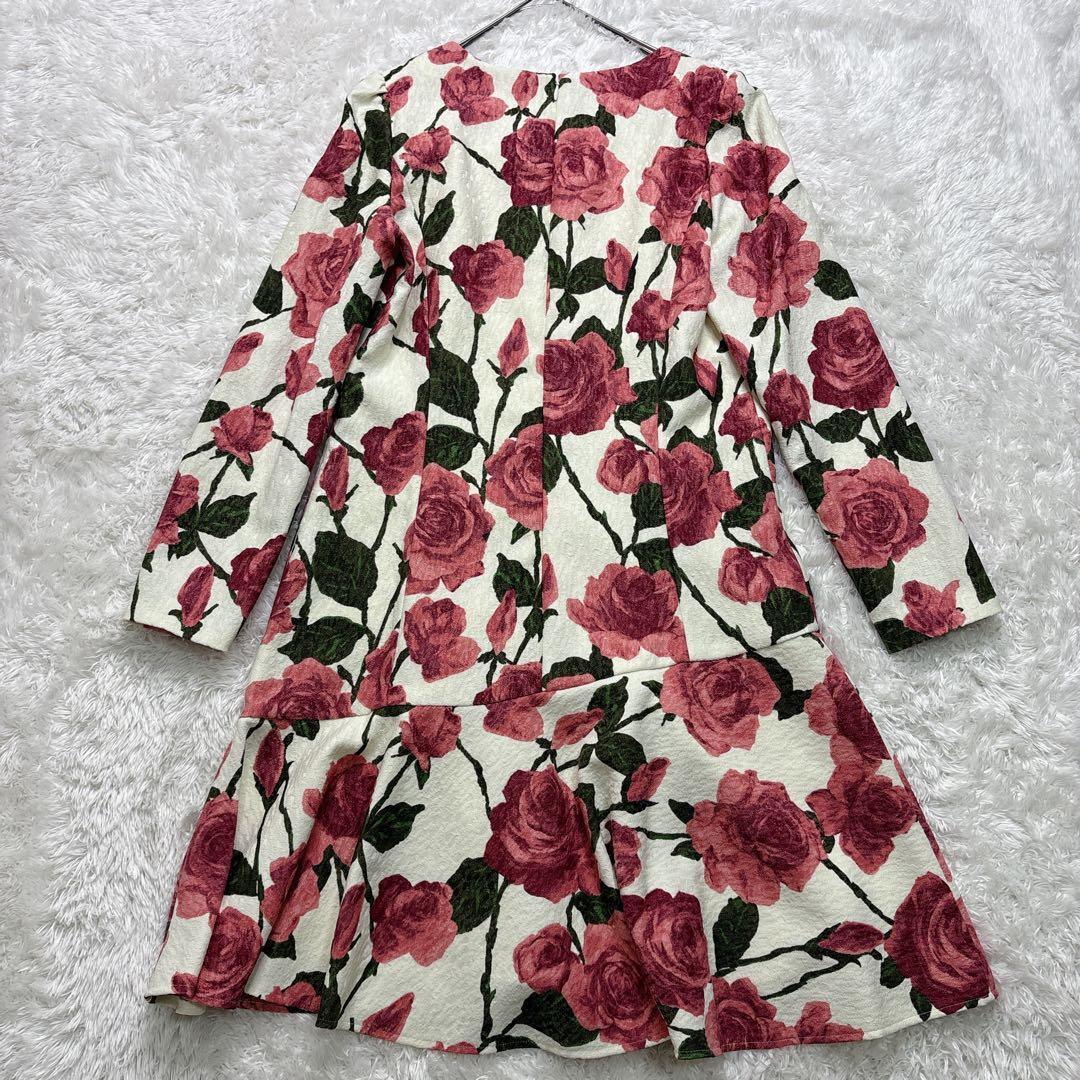 ✨美品✨エムズグレイシー 膝丈ワンピース 花柄 ローズ 長袖 サイズ 40／L