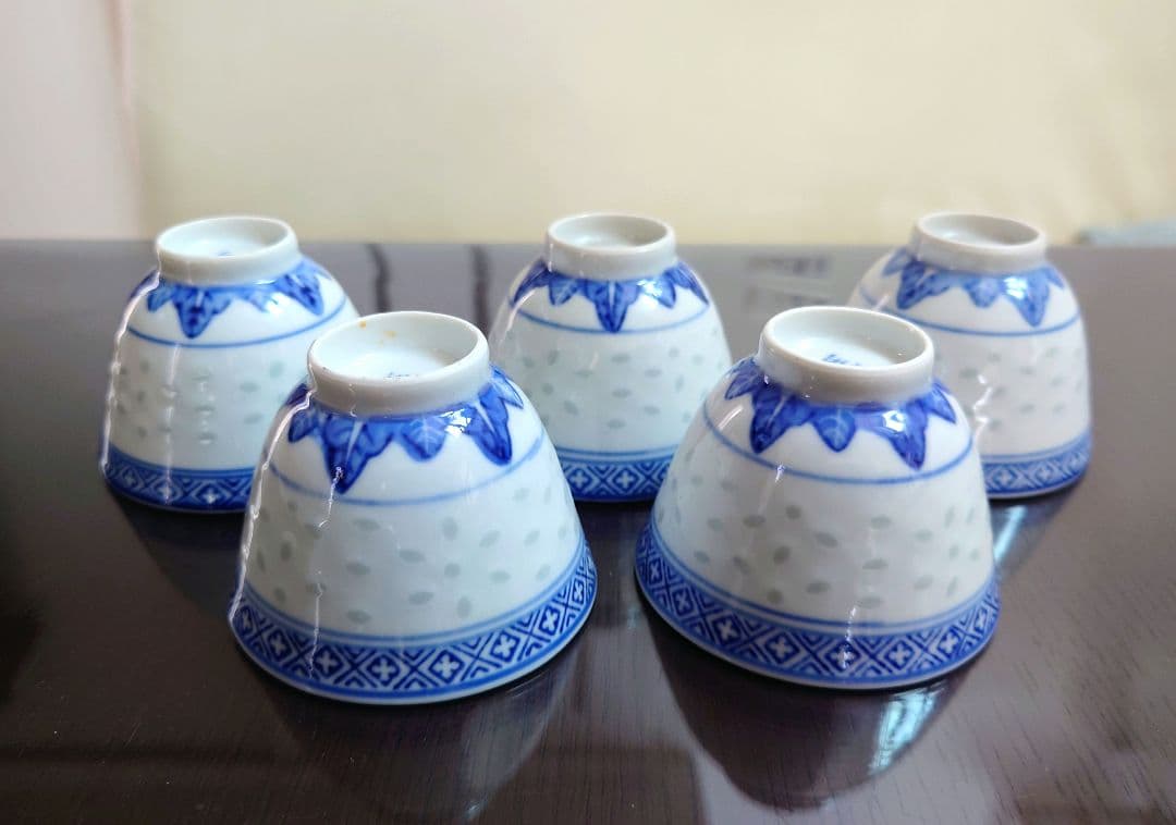 優　中国　景徳鎮『玩玉』蛍手 煎茶碗 5客