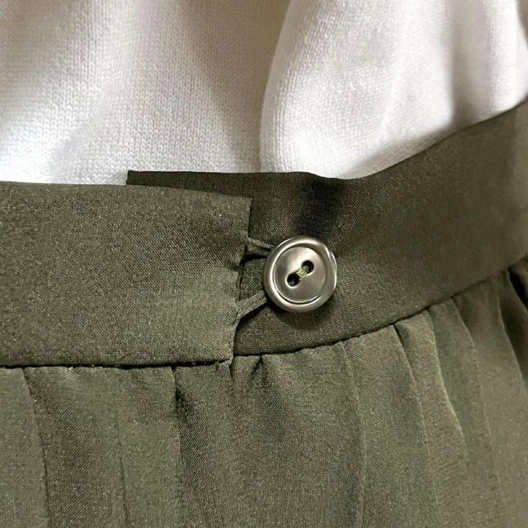 美品 drawer ドゥロワー 総シルクシフォン プリーツロングスカート カーキ