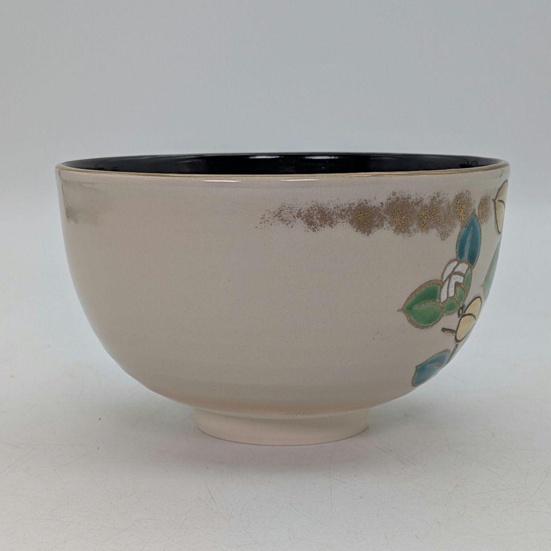 手塚景雲 京焼 色絵椿茶盌 共箱合布 清水焼 抹茶碗 抹茶茶碗 茶道具 茶器
