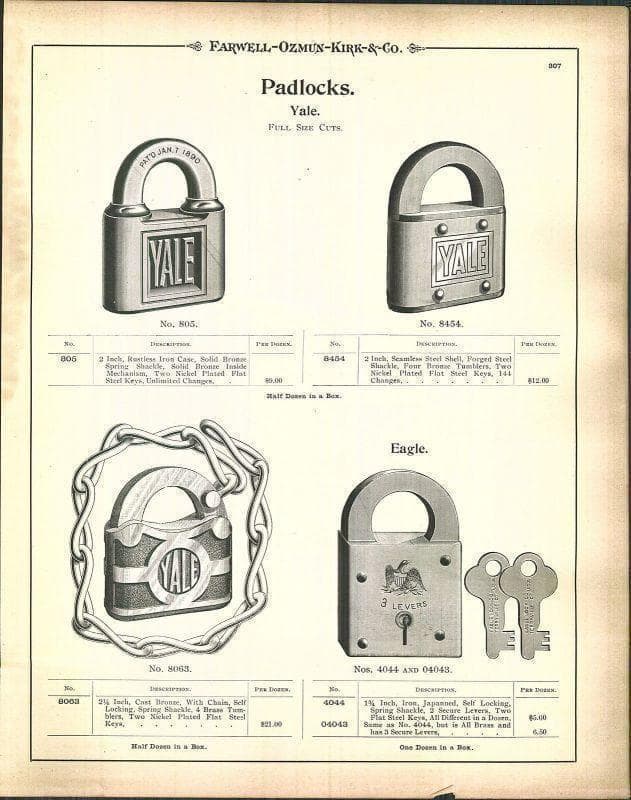 《p1036》【希少極ミニサイズ】 アンティーク YALE 南京錠 １９０２年
