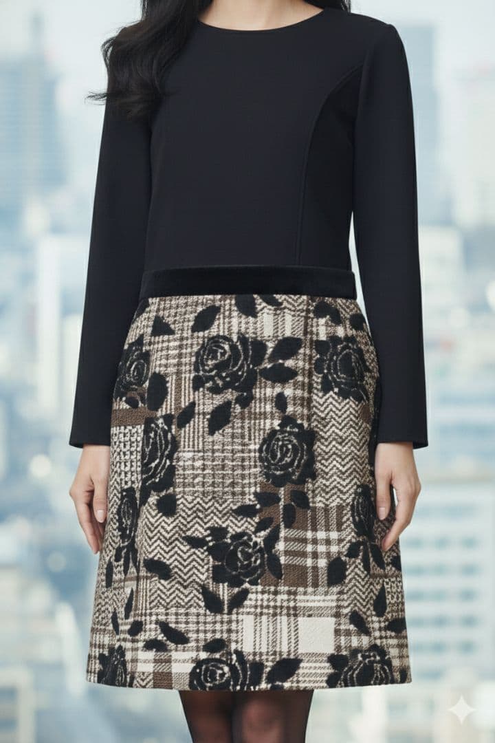 美品 M's gracy ベロア切り替えウールワンピース