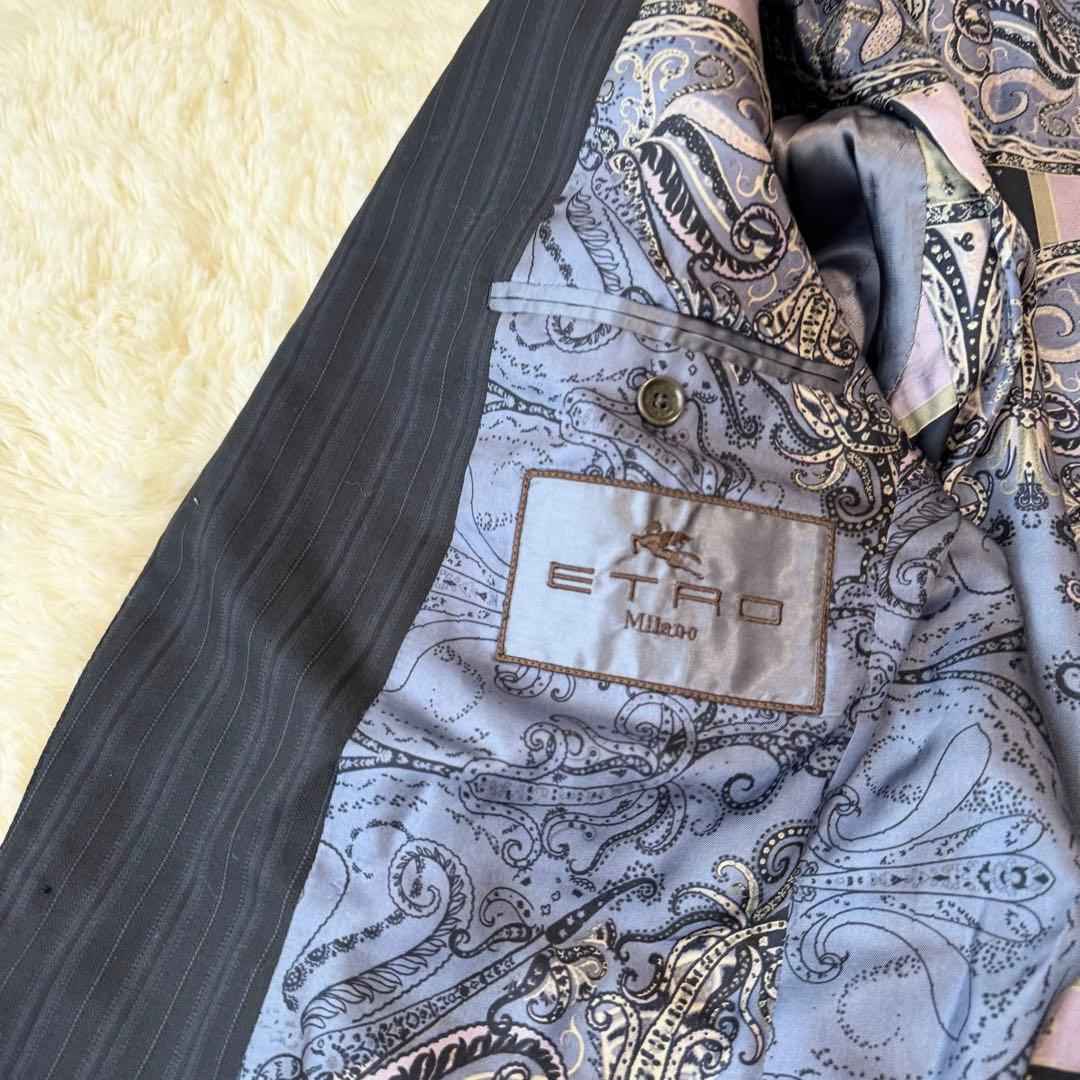 未使用　ETRO ストライプ柄セットスーツ 裏地ペイズリー シルク ネイビー
