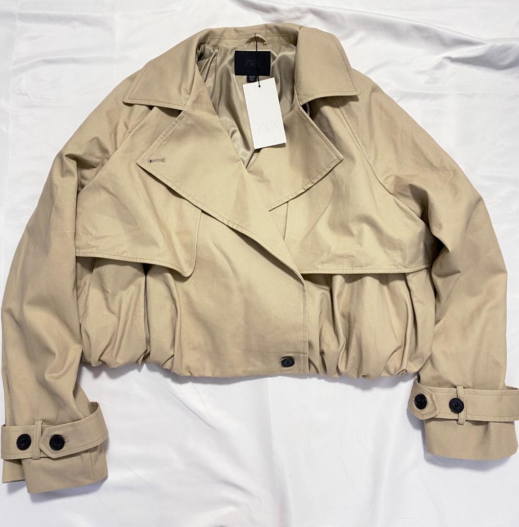 【新品】 ZARA ショートバルーントレンチコート コムギ色 M