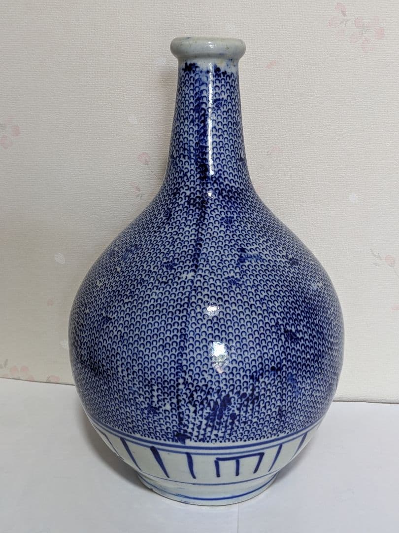 ♦古伊万里 印判染付 微塵唐草文様 徳利 明治時代 花器 一輪挿し 置物 骨董品