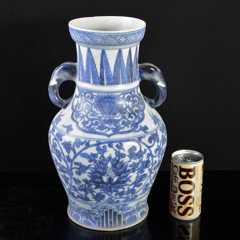 中国　青花　花卉文　双象耳瓶　N　R5711B
