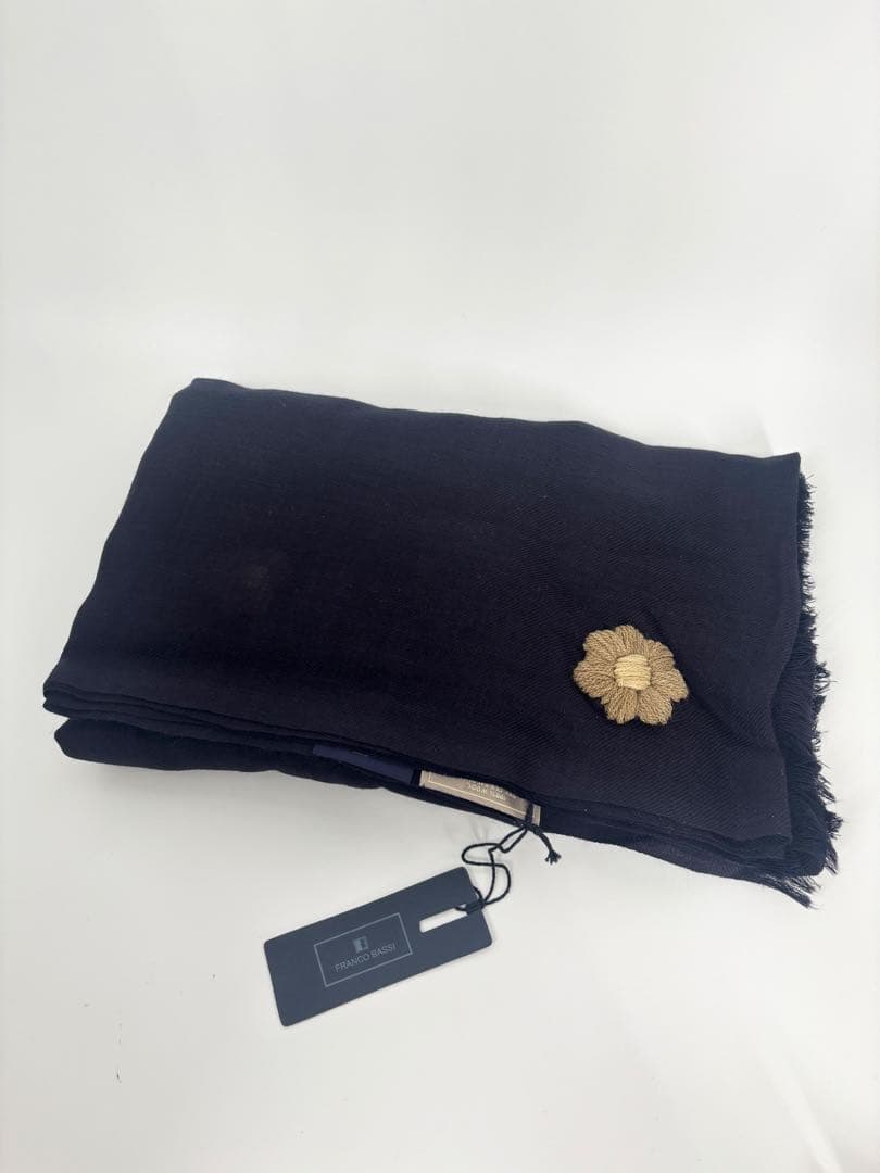 【FRANCO BASSI】新品！スカーフ　ストール　花　刺繍　ネイビー